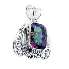 Riyo Lovely Gemstone Octagon Faceted Multi Color Mystic Quartz 1186 Sterling Silver Pendant Gift For Good Friday