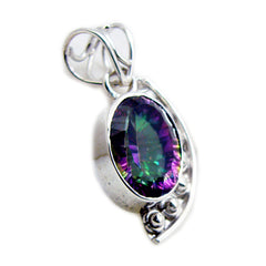 Riyo Bewitching Gemstone Oval Faceted Multi Color Mystic Quartz Sterling Silver Pendant Gift For Christmas