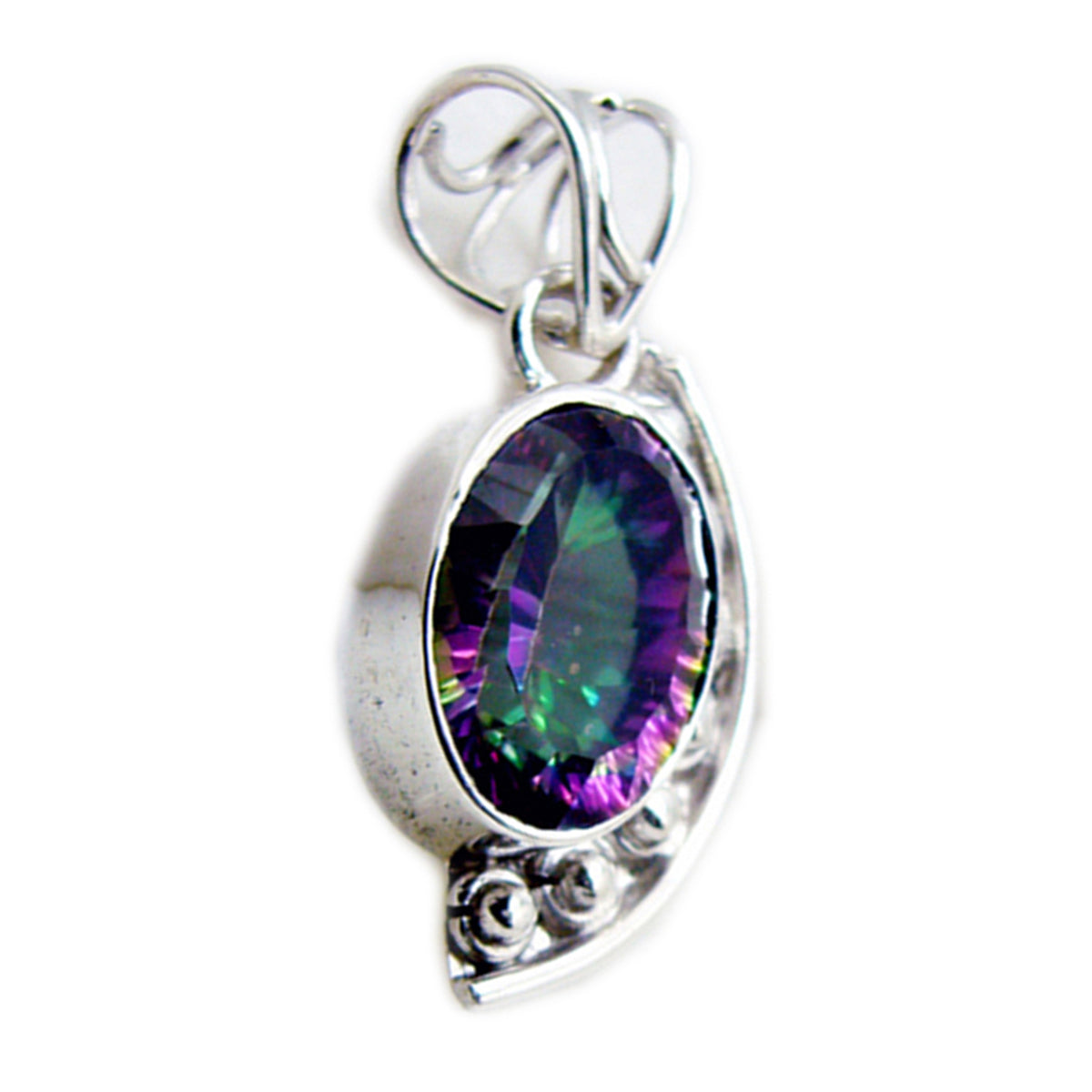 Riyo Bewitching Gemstone Oval Faceted Multi Color Mystic Quartz Sterling Silver Pendant Gift For Christmas