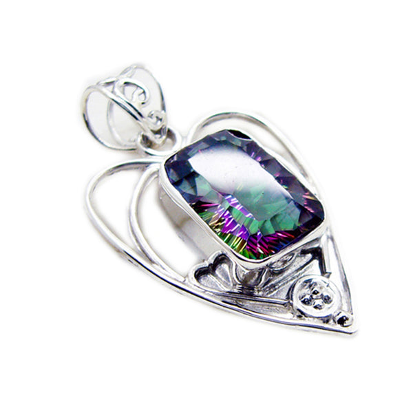 Riyo Charming Gems Octagon Faceted Multi Color Mystic Quartz Silver Pendant Gift For Wife