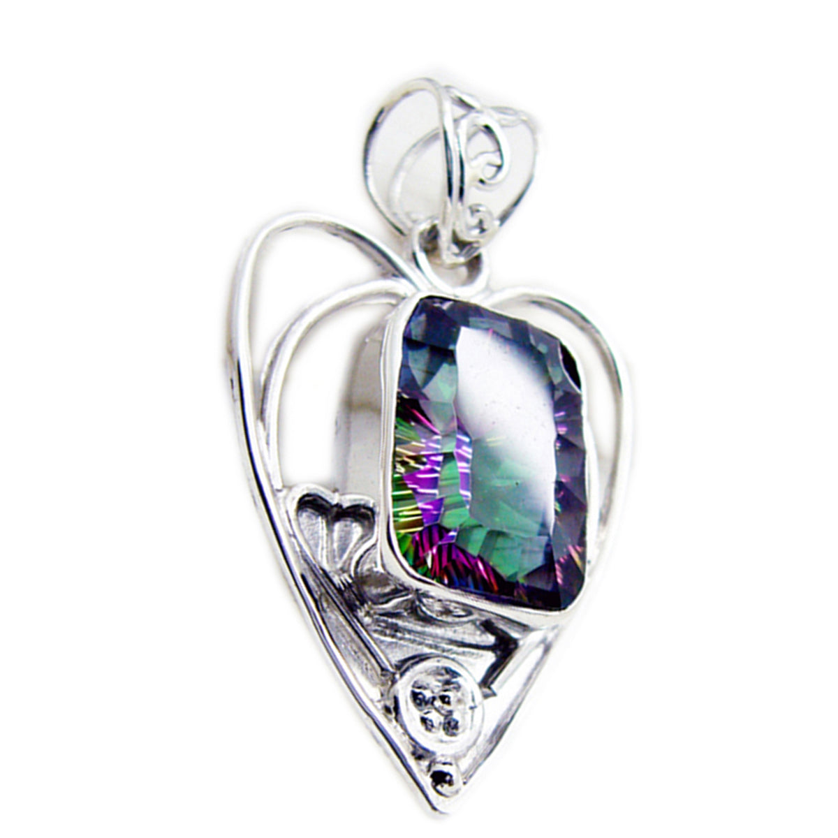 Riyo Charming Gems Octagon Faceted Multi Color Mystic Quartz Silver Pendant Gift For Wife