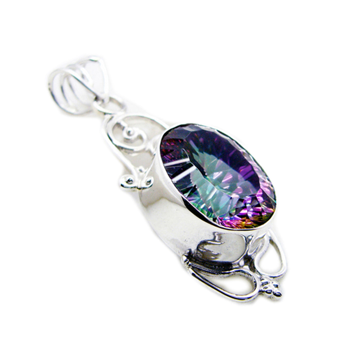 Riyo Graceful Gems Oval Faceted Multi Color Mystic Quartz Solid Silver Pendant Gift For Easter Sunday