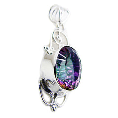 Riyo Graceful Gems Oval Faceted Multi Color Mystic Quartz Solid Silver Pendant Gift For Easter Sunday