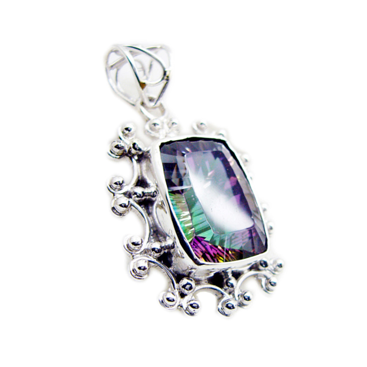 Riyo encantadora piedra preciosa octágono facetado multicolor cuarzo místico colgante de plata de ley regalo para mujer