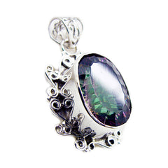 Riyo – pendentif ovale à facettes multicolores en argent, pierres précieuses exquises, quartz mystique, cadeau pour femme