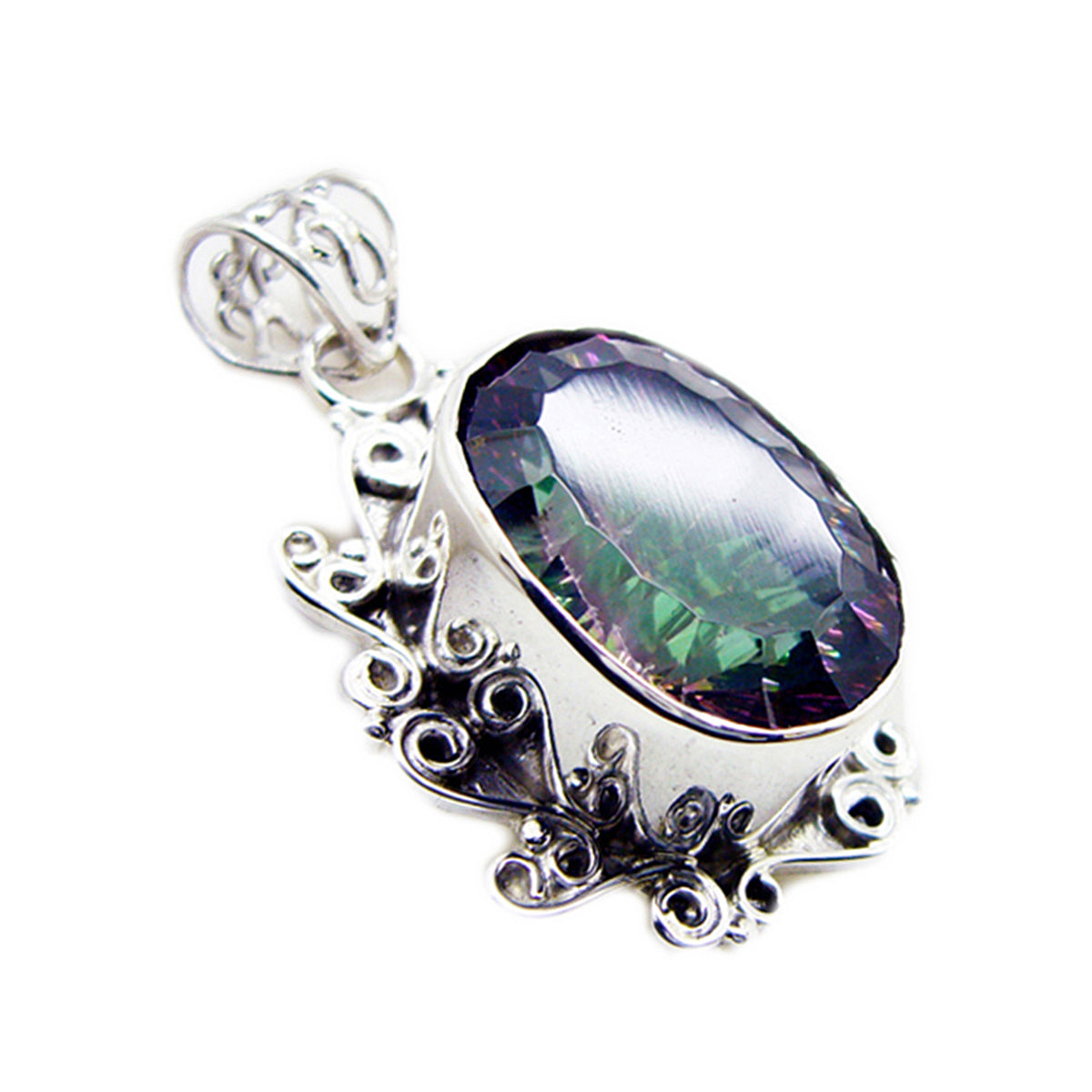 Riyo Exquisite Gems Oval facettierter mehrfarbiger mystischer Quarz-Silberanhänger, Geschenk für Frau