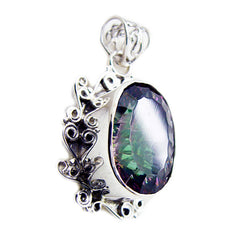 Riyo Exquisite Gems Oval facettierter mehrfarbiger mystischer Quarz-Silberanhänger, Geschenk für Frau