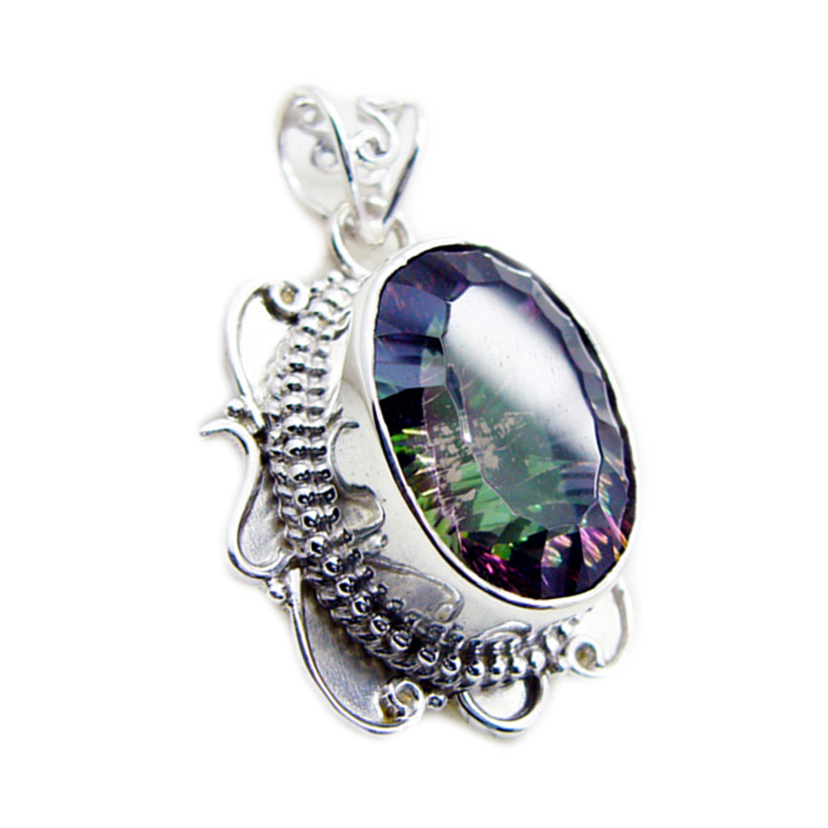 riyo estetisk ädelsten oval facetterad flerfärgad mystisk kvarts sterling silver hänge present för kvinnor