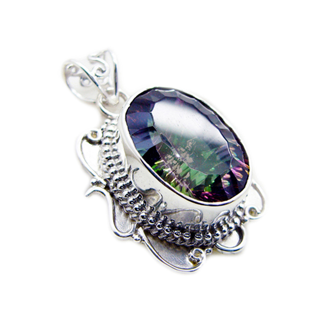 ciondolo in argento sterling con pietra preziosa estetica riyo, ovale sfaccettato, quarzo mistico multicolore, regalo per donna