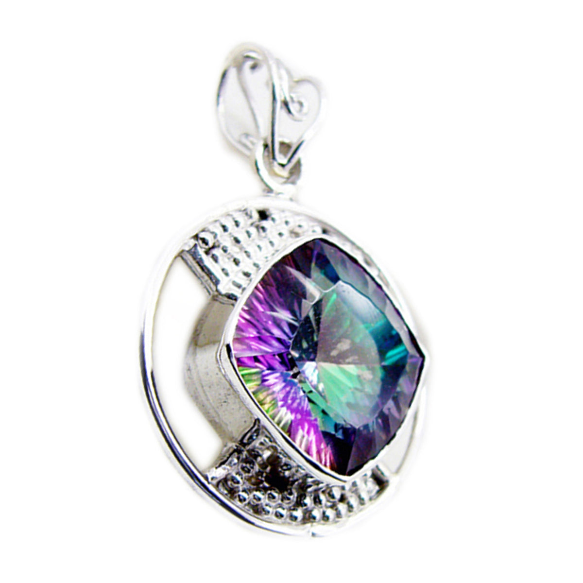 Riyo Pleasing Gems Cushion Faceted Multi Color Mystic Quartz Solid Silver Pendant Gift For Easter Sunday