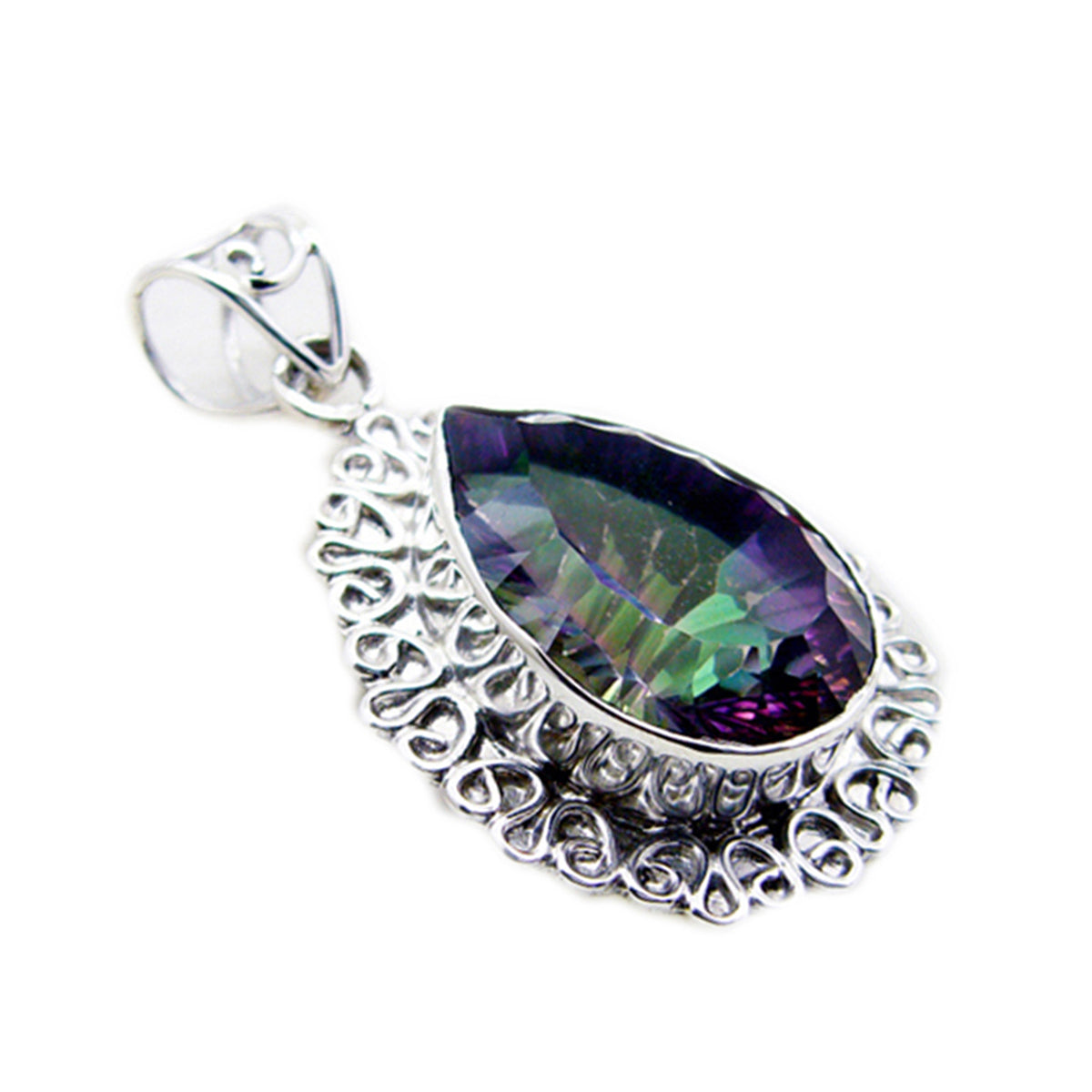 Riyo Smashing Gems Pear Faceted Multi Color Mystic Quartz Silver Pendant Gift For Boxing Day