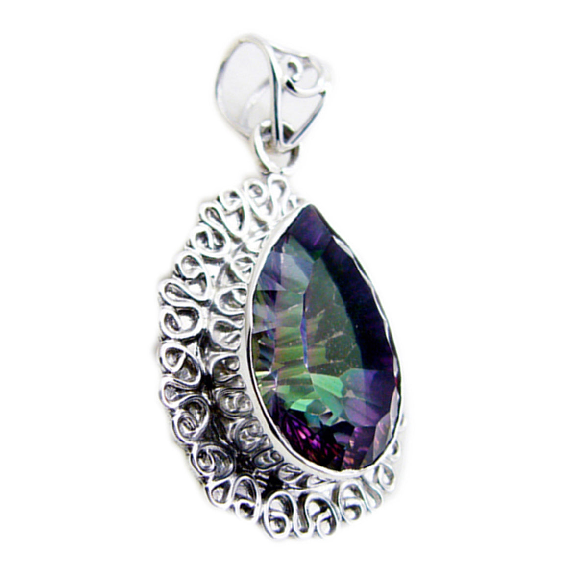 Riyo Smashing Gems Pear Faceted Multi Color Mystic Quartz Silver Pendant Gift For Boxing Day