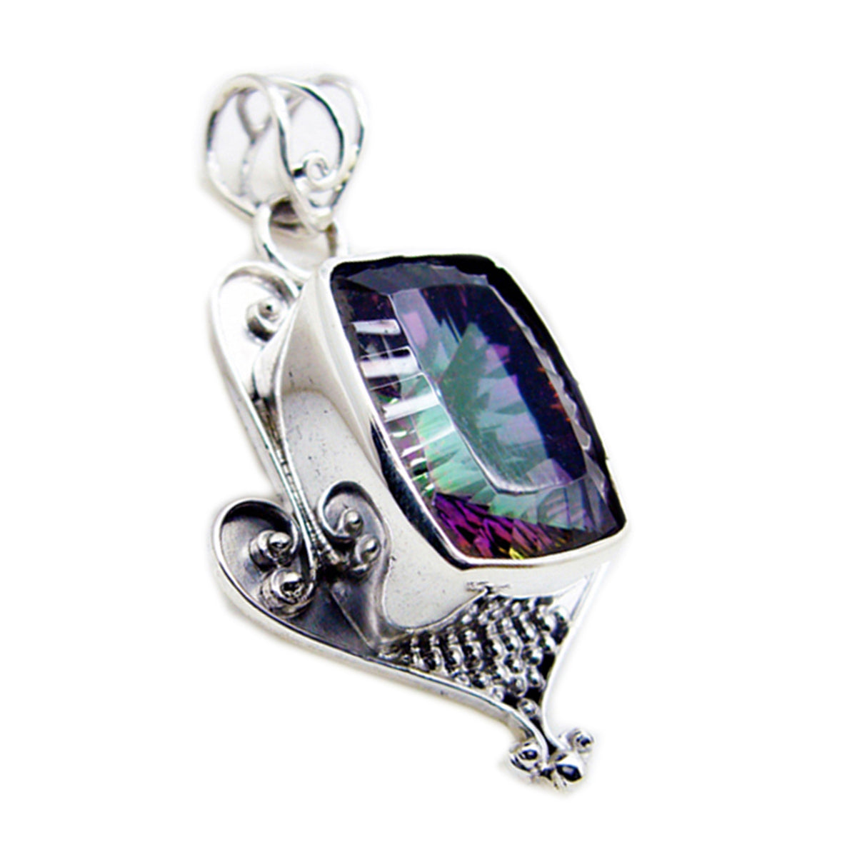 Riyo Nice Gems Octagon Faceted Multi Color Mystic Quartz Solid Silver Pendant Gift For Good Friday