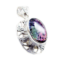 Riyo – pendentif ovale en pierre précieuse chaude, quartz mystique multicolore à facettes, en argent sterling, cadeau pour fait à la main