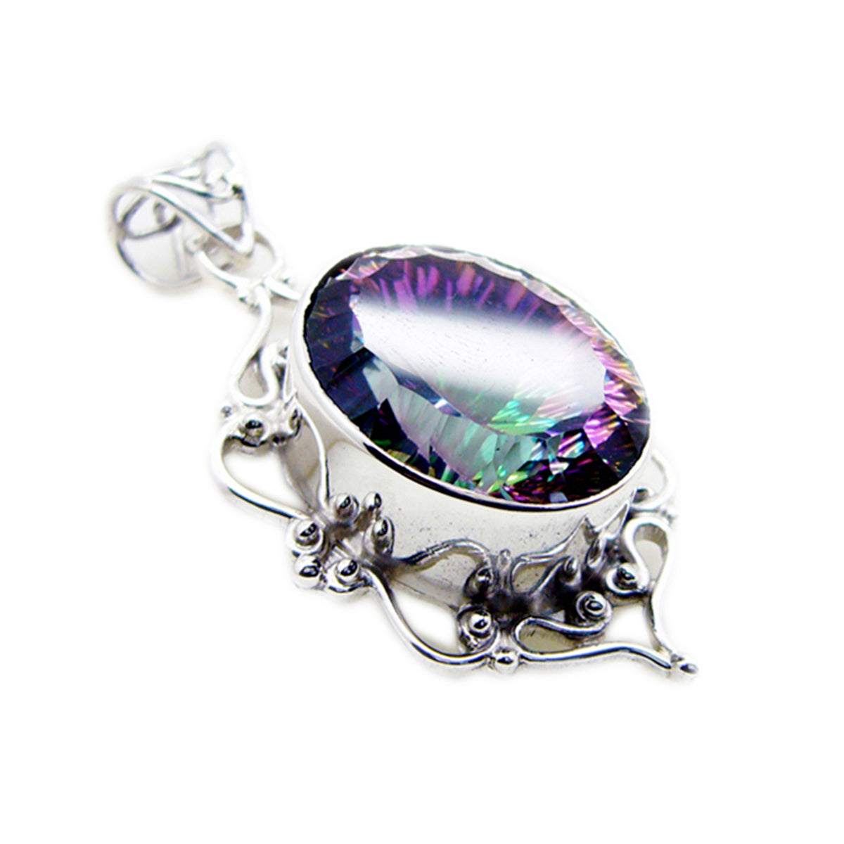 Riyo Tasty Gems Oval Faceted Multi Color Mystic Quartz Solid Silver Pendant Gift For Good Friday
