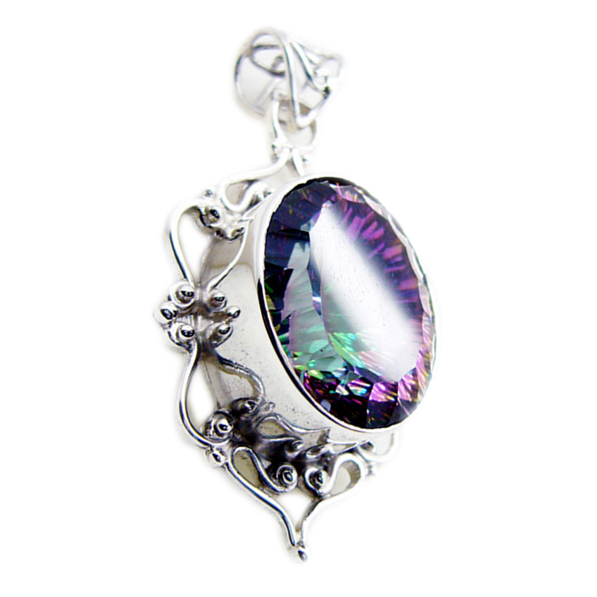 Riyo Tasty Gems Oval Faceted Multi Color Mystic Quartz Solid Silver Pendant Gift For Good Friday