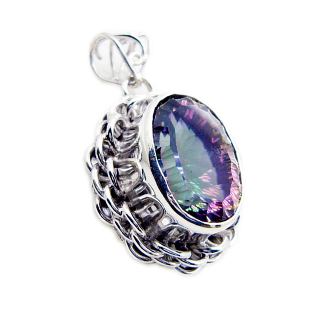 Riyo Knockout Gemstone Oval Faceted Multi Color Mystic Quartz 1168 Sterling Silver Pendant Gift For Girlfriend