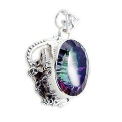 Овальный граненый многоцветный серебряный кулон с мистическим кварцем riyo, подарок на помолвку