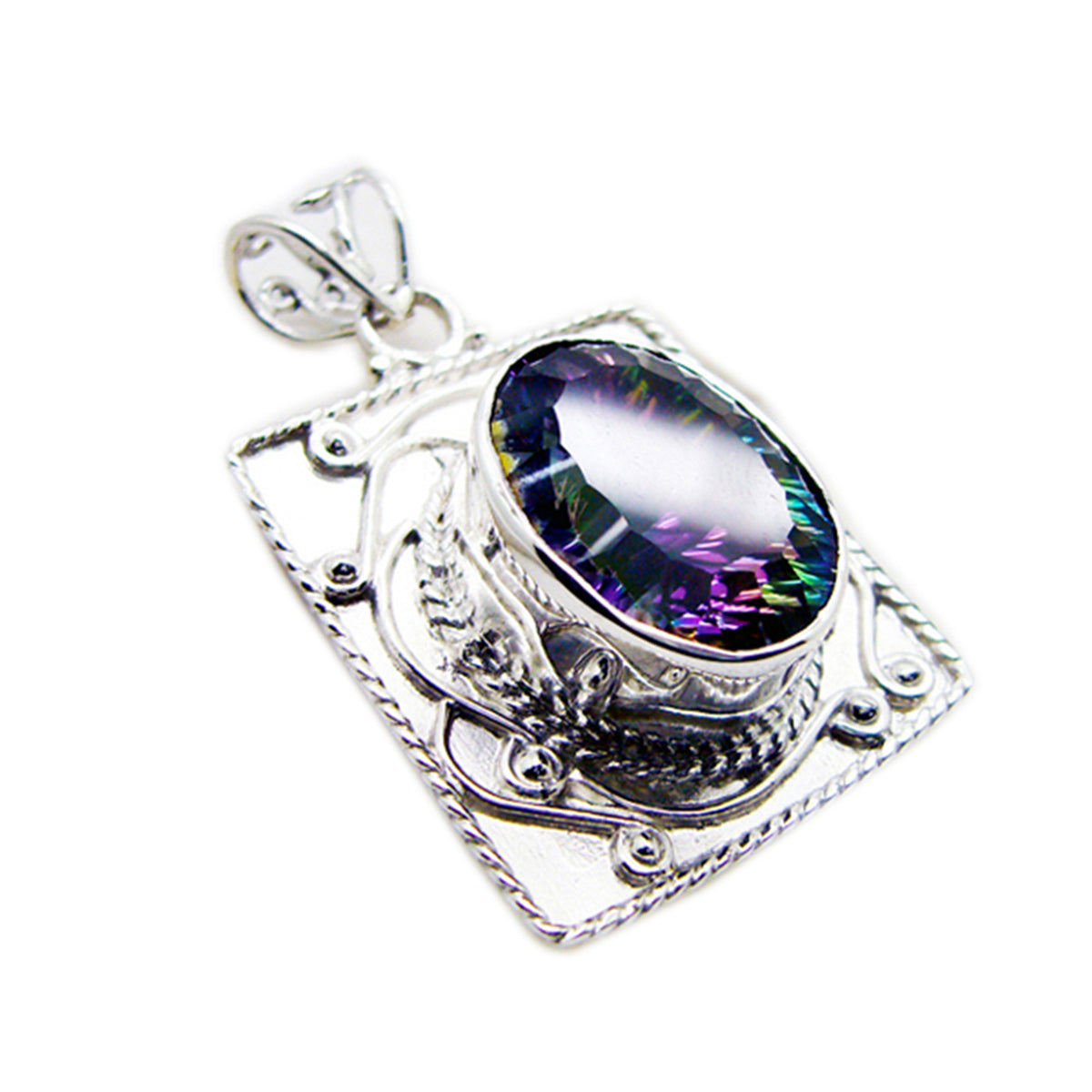 Riyo Easy Gemstone Oval Faceted Multi Color Mystic Quartz 1169 Sterling Silver Pendant Gift For Birthday