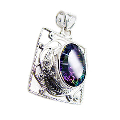 Riyo Easy Gemstone Oval Faceted Multi Color Mystic Quartz 1169 Sterling Silver Pendant Gift For Birthday