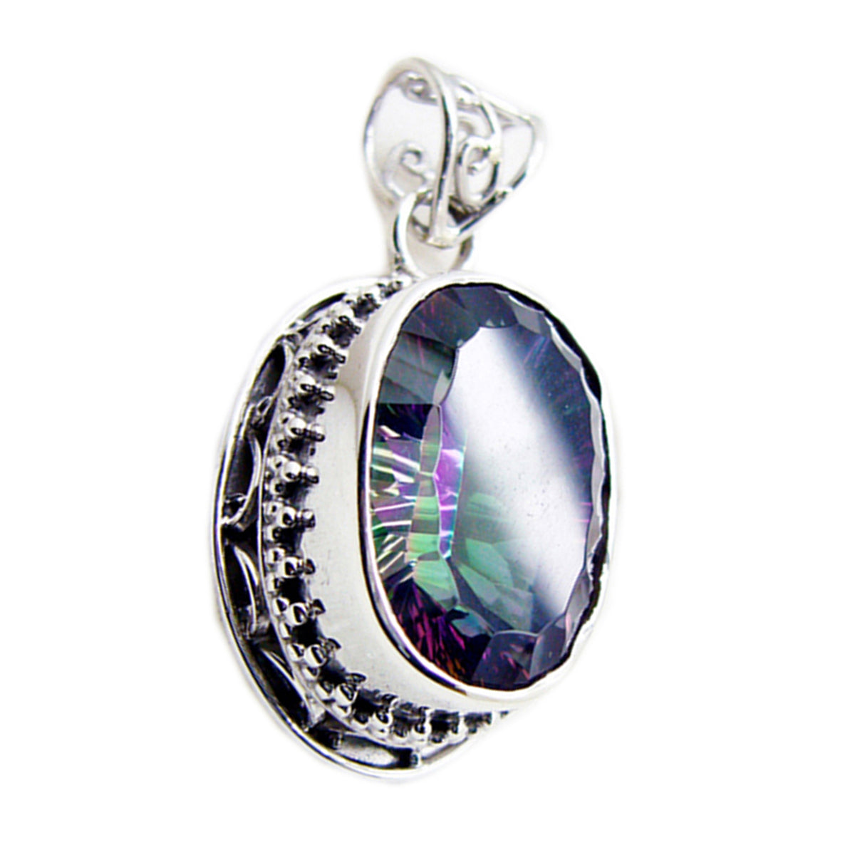 Riyo Fit Gems, ciondolo in argento con quarzo mistico ovale sfaccettato multicolore, regalo per il giorno di Santo Stefano