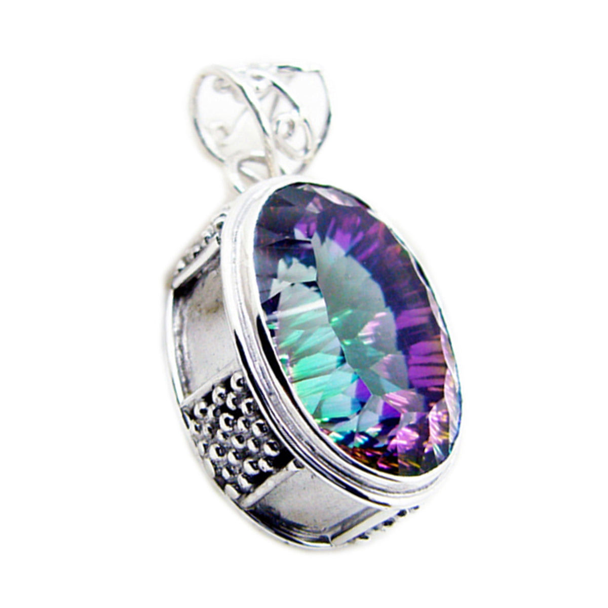 Riyo smashing pierre précieuse ovale à facettes multicolore quartz mystique pendentif en argent sterling cadeau pour noël