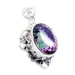 Riyo Cute Gems Oval Faceted Multi Color Mystic Quartz Solid Silver Pendant Gift For Easter Sunday