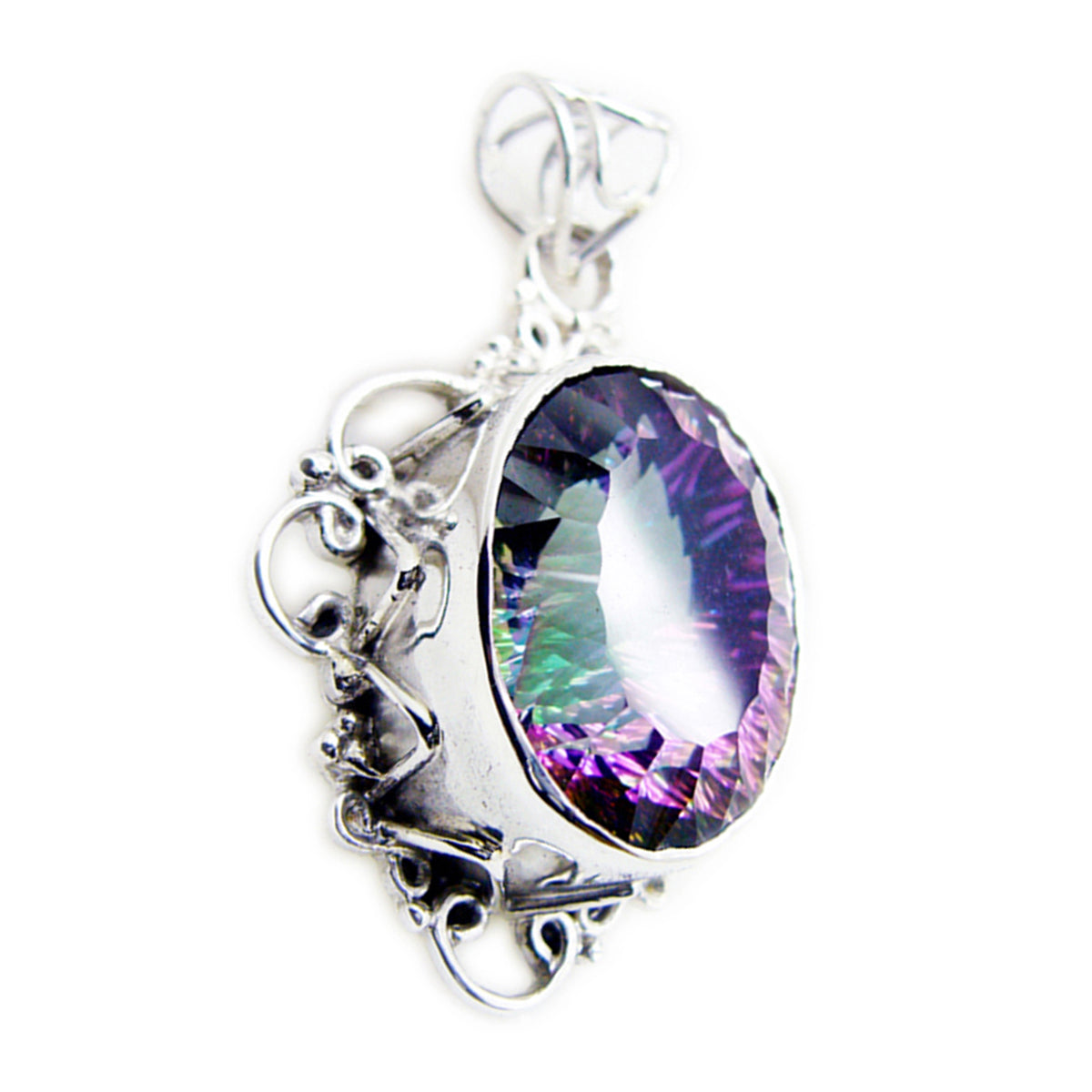 Riyo Cute Gems Oval Faceted Multi Color Mystic Quartz Solid Silver Pendant Gift For Easter Sunday