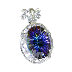Riyo Appealing Gems Oval Faceted Multi Color Mystic Quartz Silver Pendant Gift For Sister