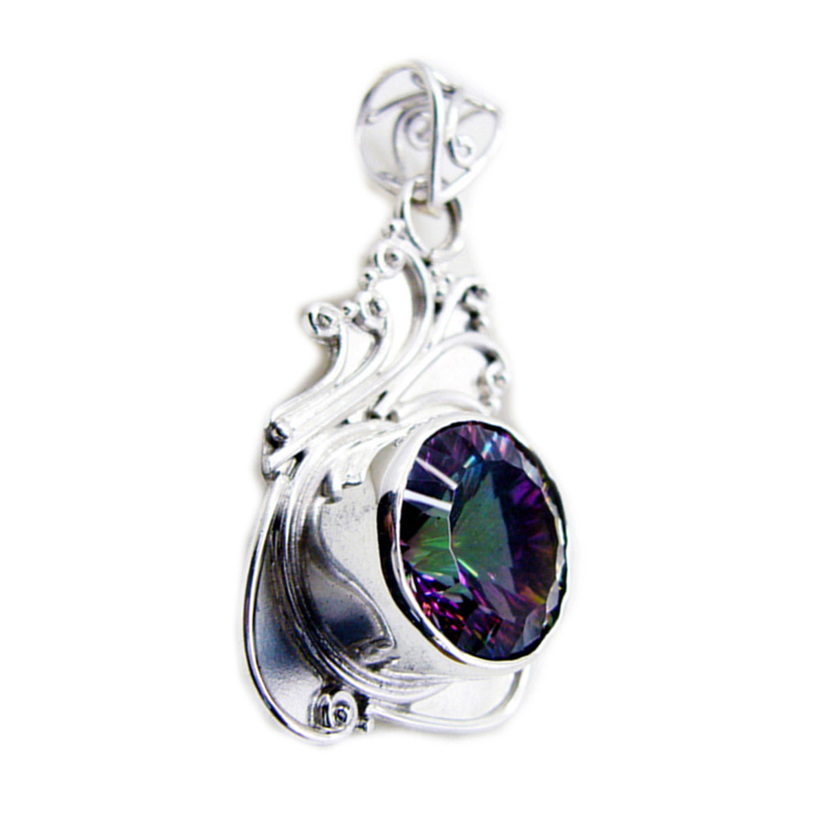 Круглый граненый многоцветный серебряный кулон с мистическим кварцем riyo, подарок для сестры