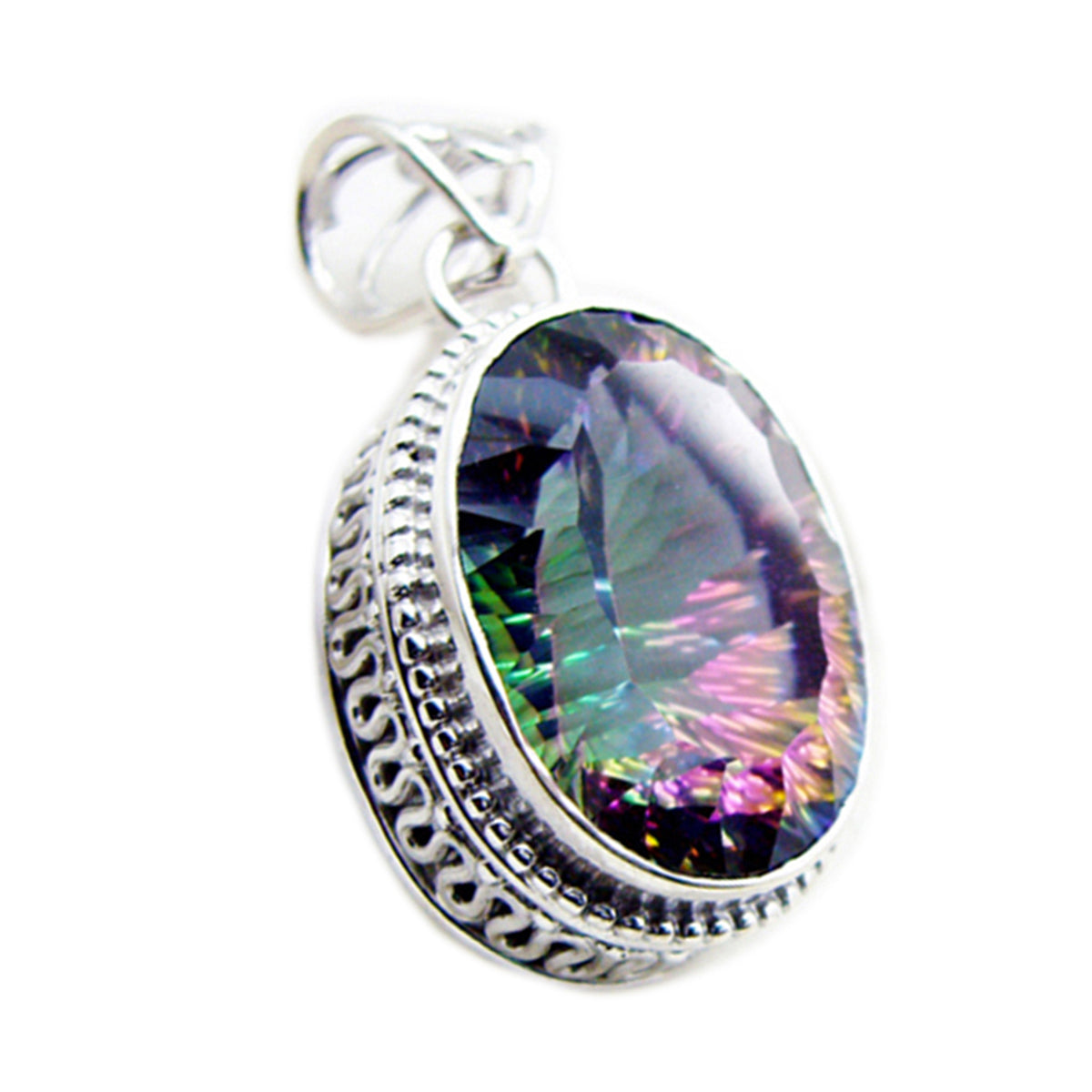 Riyo Foxy Gemstone Oval Faceted Multi Color Mystic Quartz 1170 Sterling Silver Pendant Gift For Good Friday