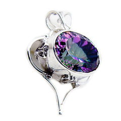 Riyo Beaut Gems Oval Faceted Multi Color Mystic Quartz Silver Pendant Gift For Wife