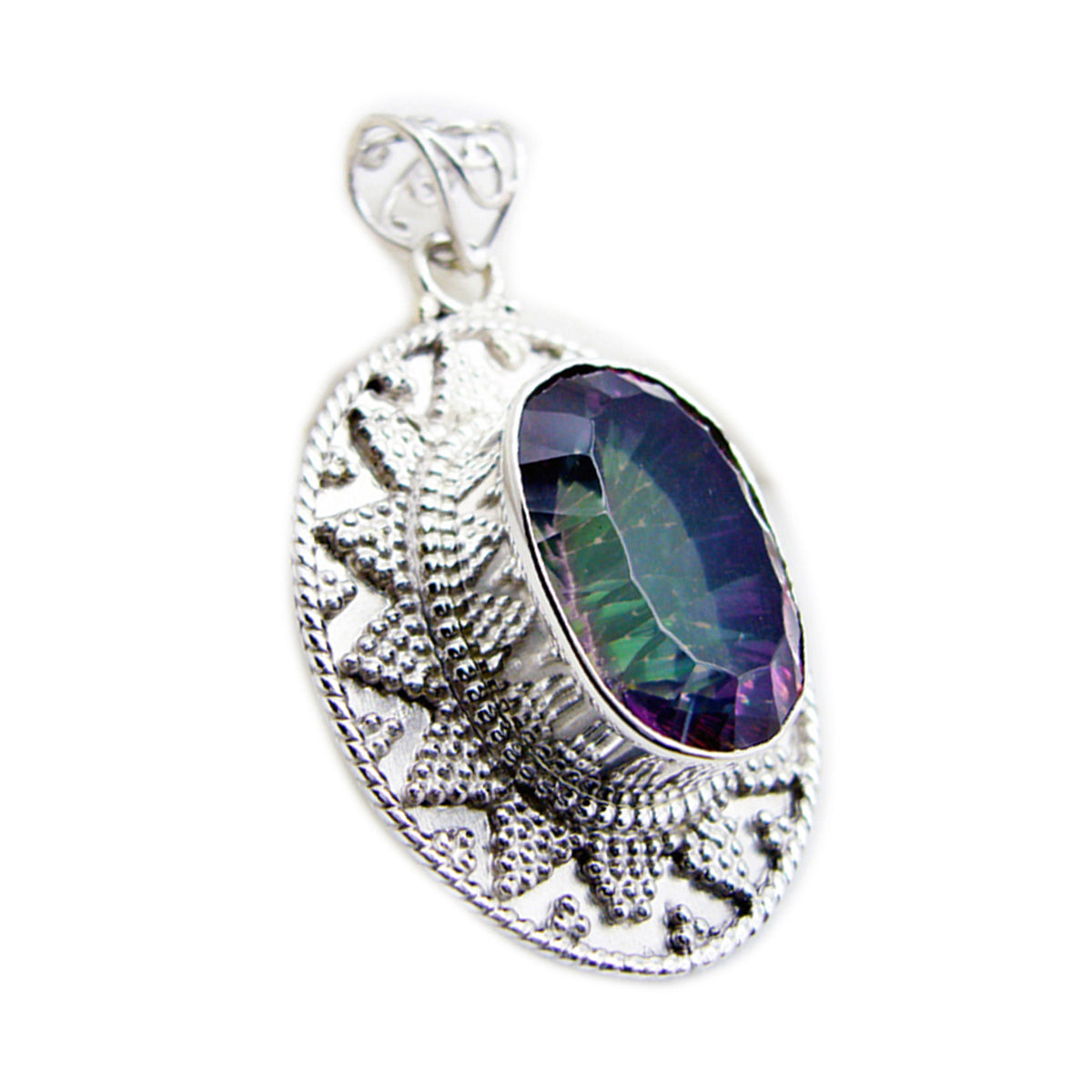 Riyo, ciondolo in argento sterling con pietra preziosa ovale sfaccettata, quarzo mistico multicolore, regalo per donne