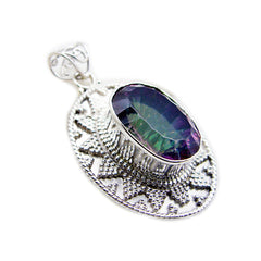 Riyo Spunky Gemstone Oval Faceted Multi Color Mystic Quartz Sterling Silver Pendant Gift For Women