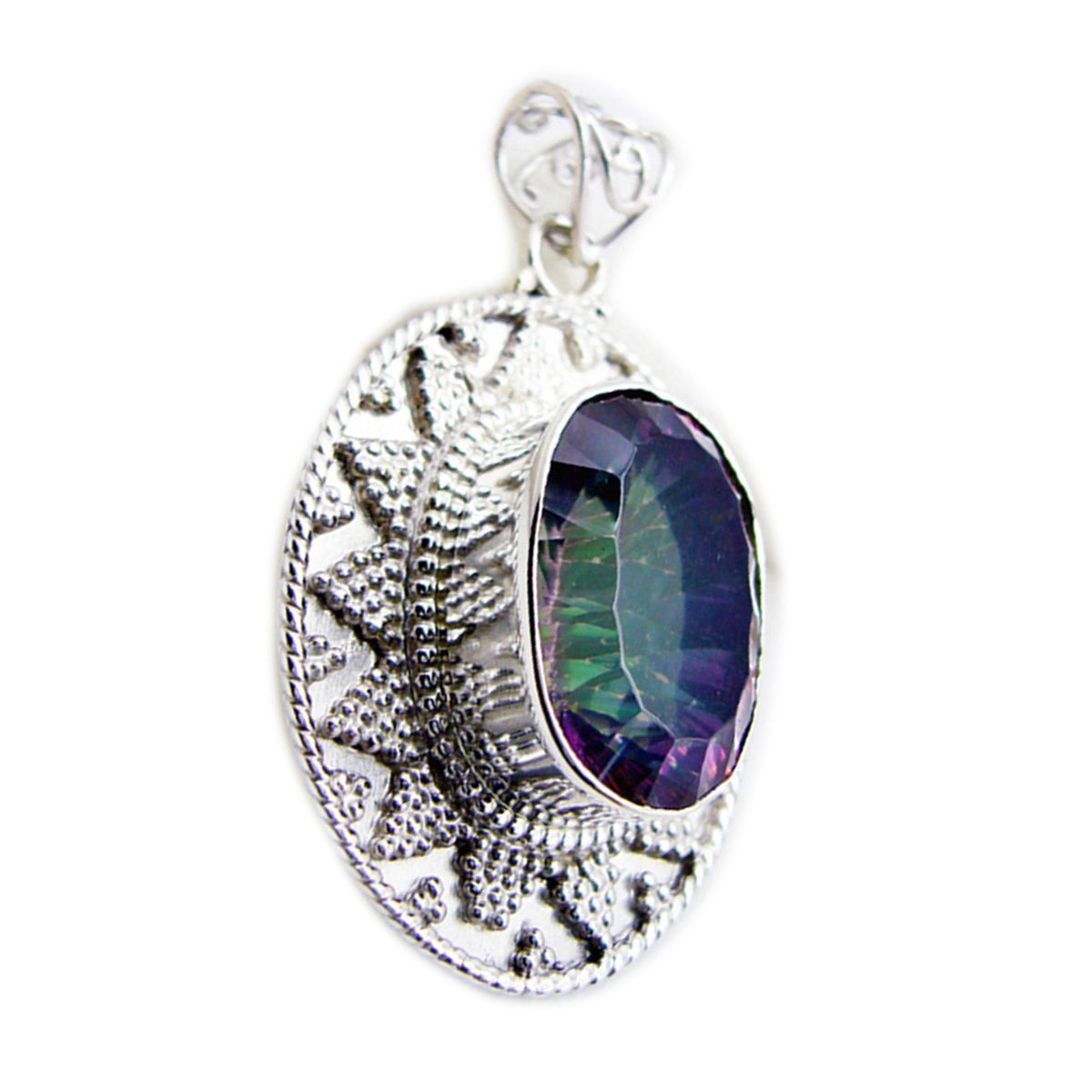 Riyo courageux pierre précieuse ovale à facettes multicolore quartz mystique pendentif en argent sterling cadeau pour les femmes