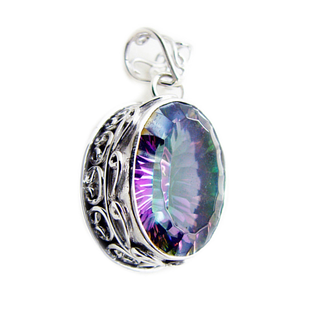Riyo belles pierres précieuses ovale à facettes multicolore quartz mystique pendentif en argent massif cadeau pour mariage