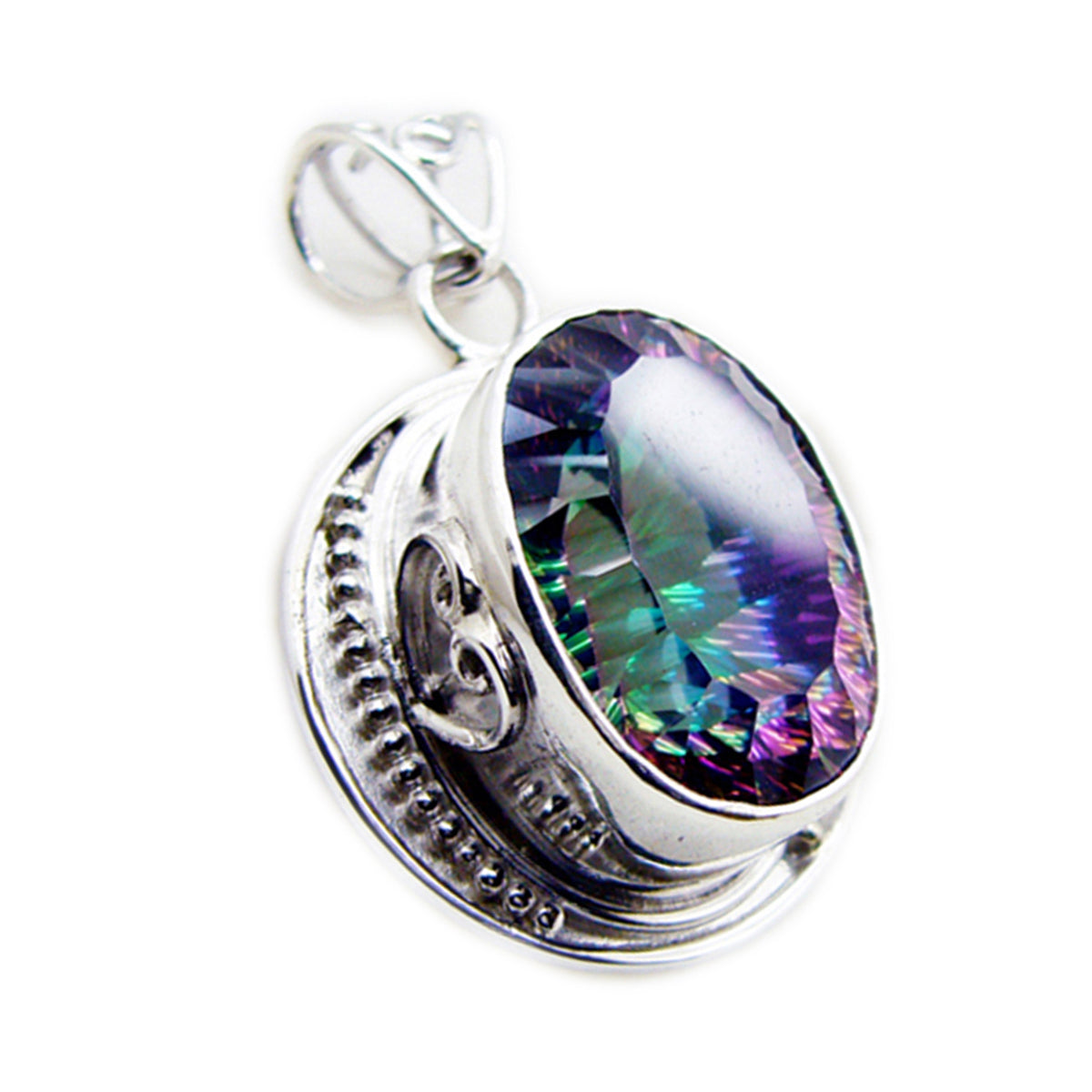 Riyo Comely Gemstone Oval Faceted Multi Color Mystic Quartz 1171 Sterling Silver Pendant Gift For Teachers Day