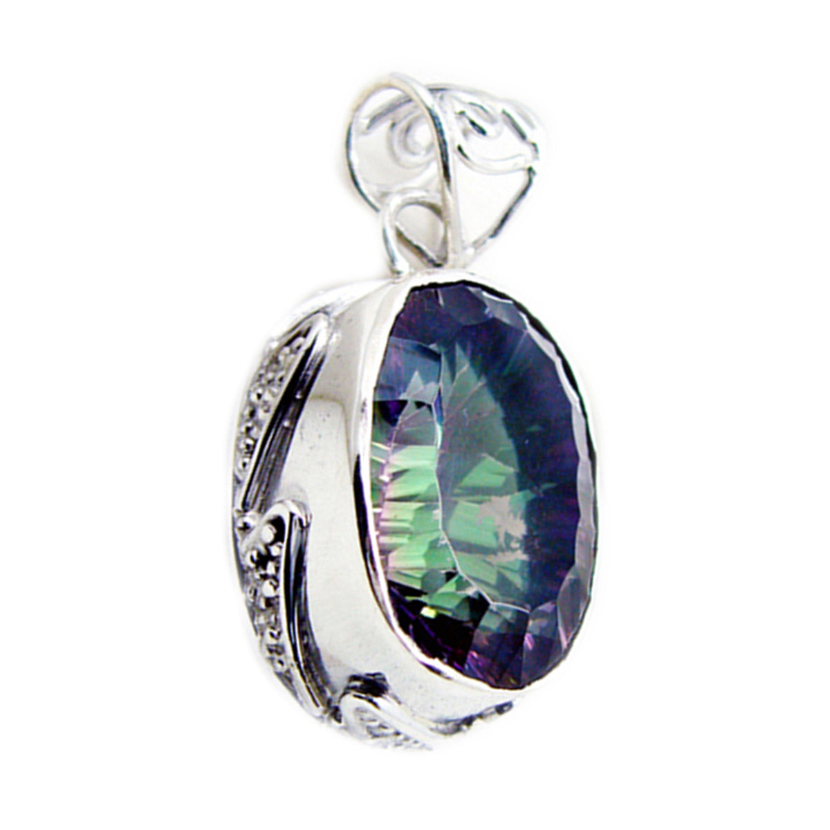 Riyo Natural Gems Oval Faceted Multi Color Mystic Quartz Silver Pendant Gift For Sister