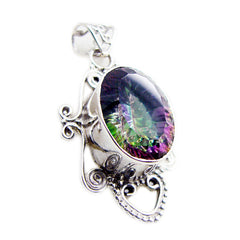 Riyo Real Gemstone Oval Faceted Multi Color Mystic Quartz Sterling Silver Pendant Gift For Handmade
