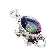Riyo Real Gemstone Oval Faceted Multi Color Mystic Quartz Sterling Silver Pendant Gift For Handmade