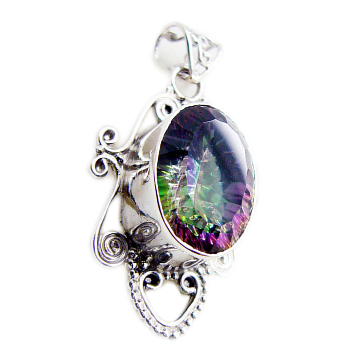 Riyo véritable pierre précieuse ovale à facettes multicolore quartz mystique pendentif en argent sterling cadeau pour la main
