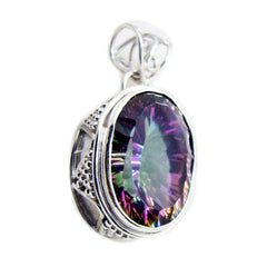 Riyo Genuine Gems Oval Faceted Multi Color Mystic Quartz Solid Silver Pendant Gift For Good Friday