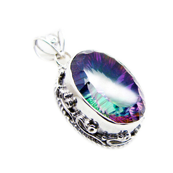 Riyo Nice Gemstone Oval Faceted Multi Color Mystic Quartz 1172 Sterling Silver Pendant Gift For Girlfriend