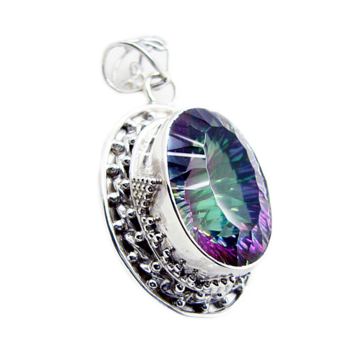 Riyo Attractive Gems Oval Faceted Multi Color Mystic Quartz Silver Pendant Gift For Engagement