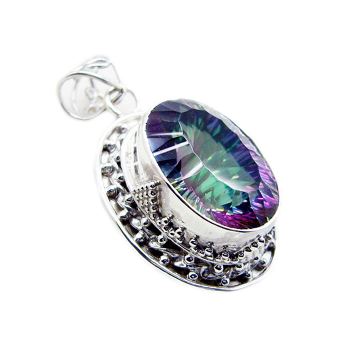Riyo Attractive Gems Oval Faceted Multi Color Mystic Quartz Silver Pendant Gift For Engagement
