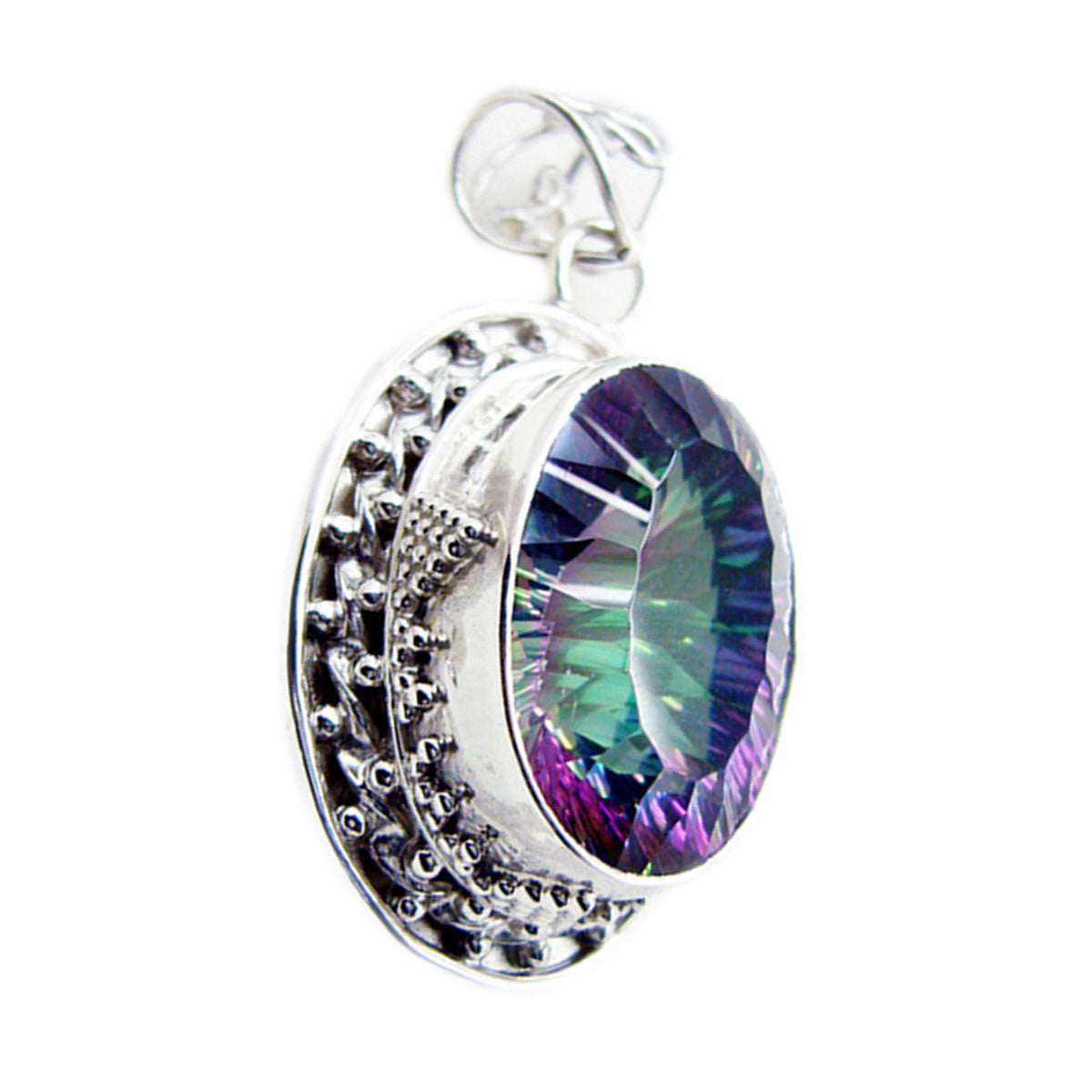 Riyo pierres précieuses attrayantes ovale à facettes multicolore quartz mystique pendentif en argent cadeau pour fiançailles
