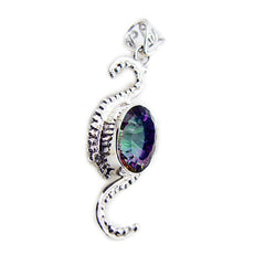 Riyo Engaging Gemstone Oval Faceted Multi Color Mystic Quartz Sterling Silver Pendant Gift For Handmade
