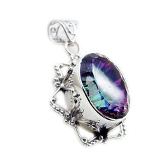 Riyo Pretty Gemstone Oval Faceted Multi Color Mystic Quartz Sterling Silver Pendant Gift For Friend