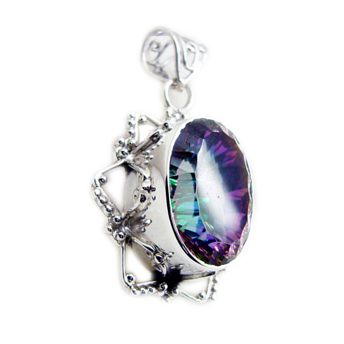 Riyo jolie pierre précieuse ovale à facettes multicolore quartz mystique pendentif en argent sterling cadeau pour ami
