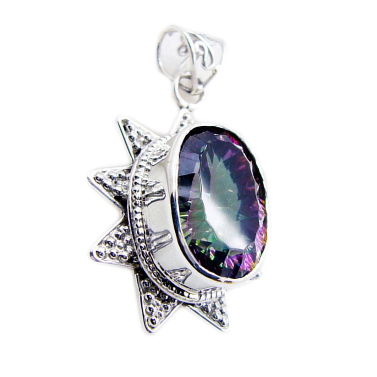 Riyo Handsome Gems Oval Faceted Multi Color Mystic Quartz Solid Silver Pendant Gift For Anniversary